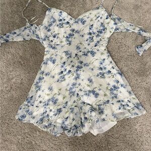 Floral Blue and White Mini Dress